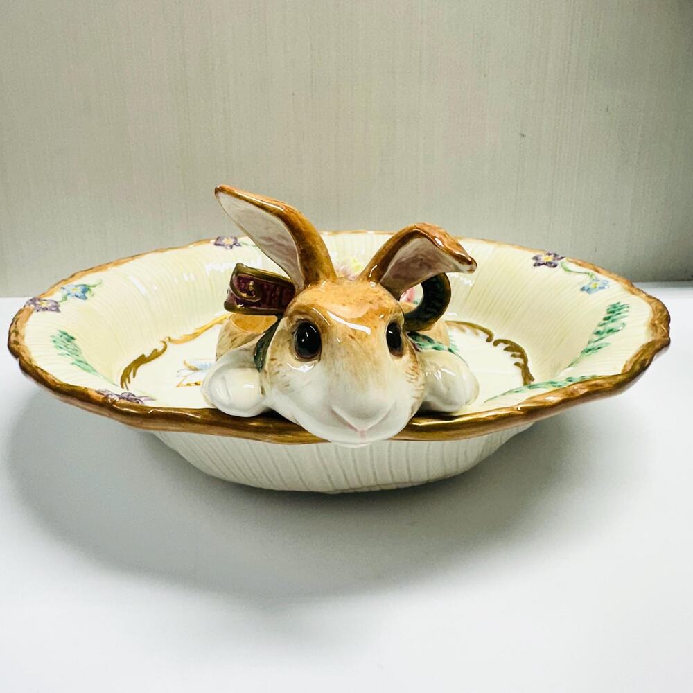 Retired Fitz and Floyd Woodland Spring Chip Dip Bowl Bunny Rabbit